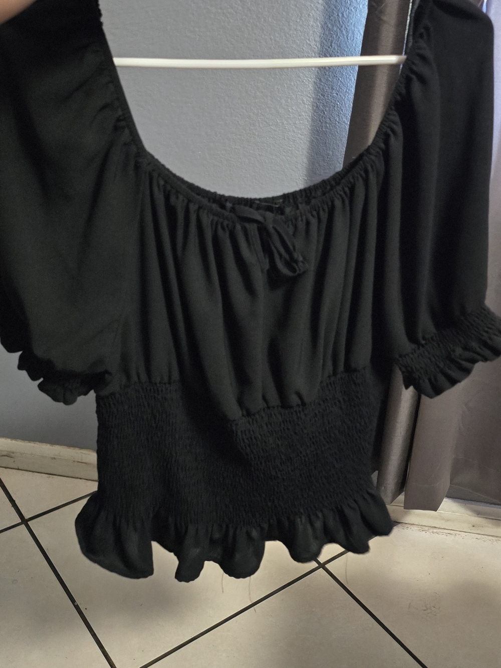 Zenobia Black Smocked Peasant Blouse